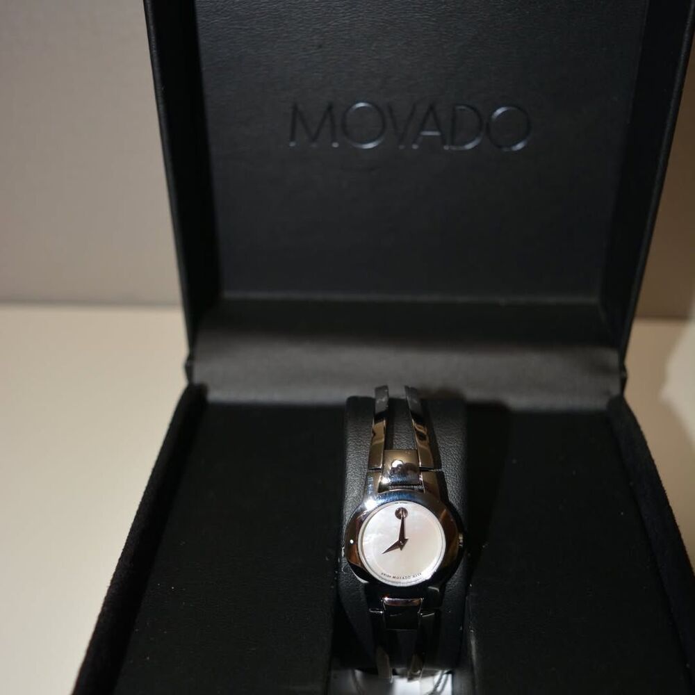 NWOT Movado Women's Swiss Amorosa Stainless Steel Bangle Bracelet 24mm MSRP $595